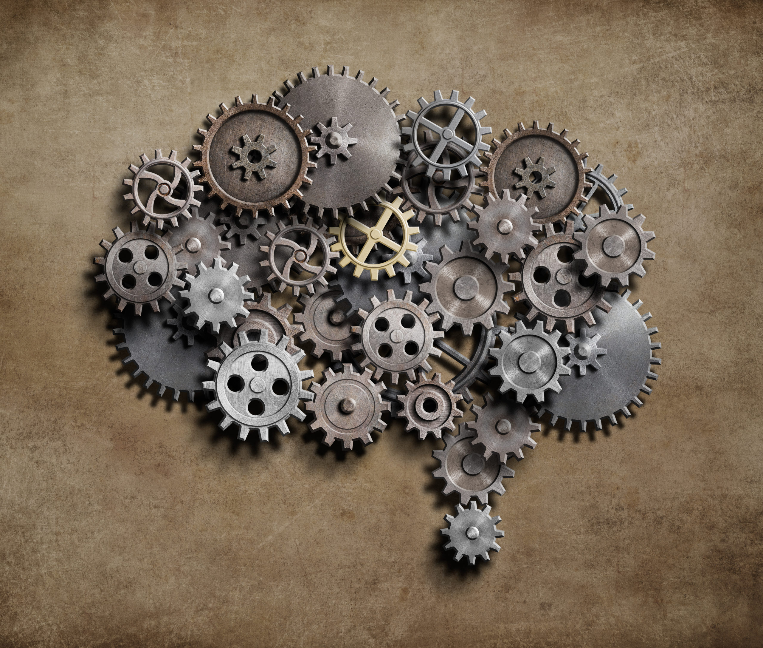 Brain made of metal gears and cogs