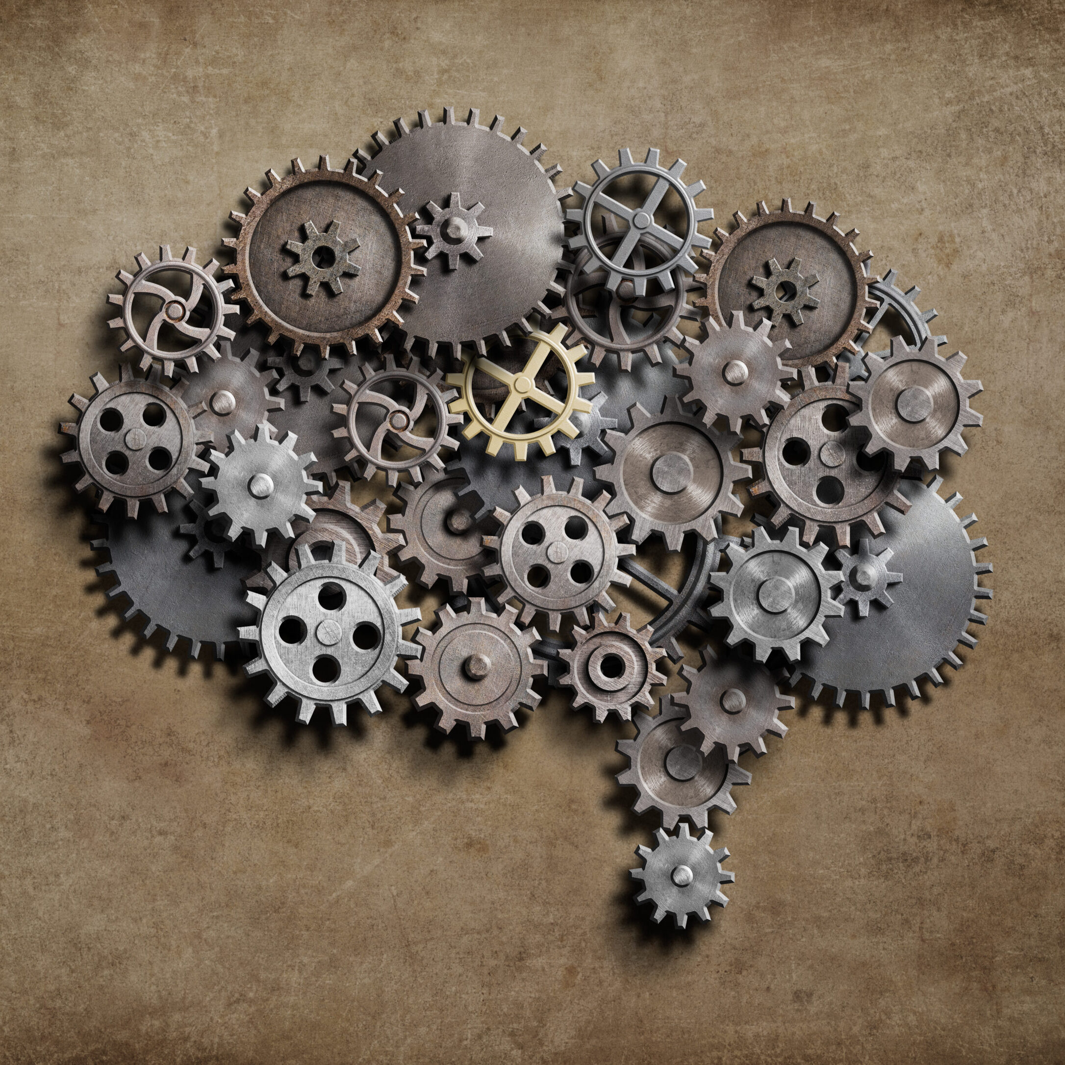 Brain made of metal gears and cogs